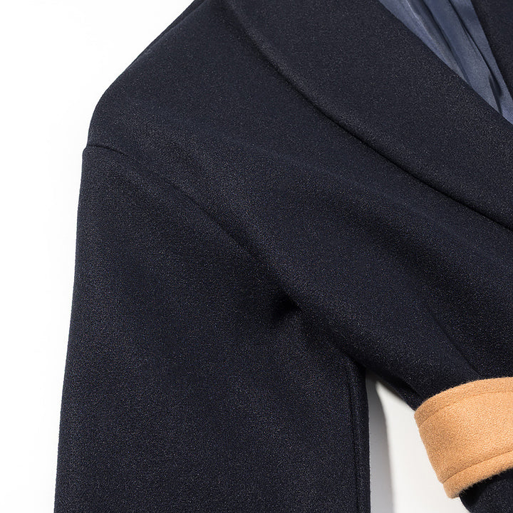 Women's Tailored Wrap Coat with Shawl Collar, Contrasting Patch Pockets and Faux Fur Cuffs Amarae