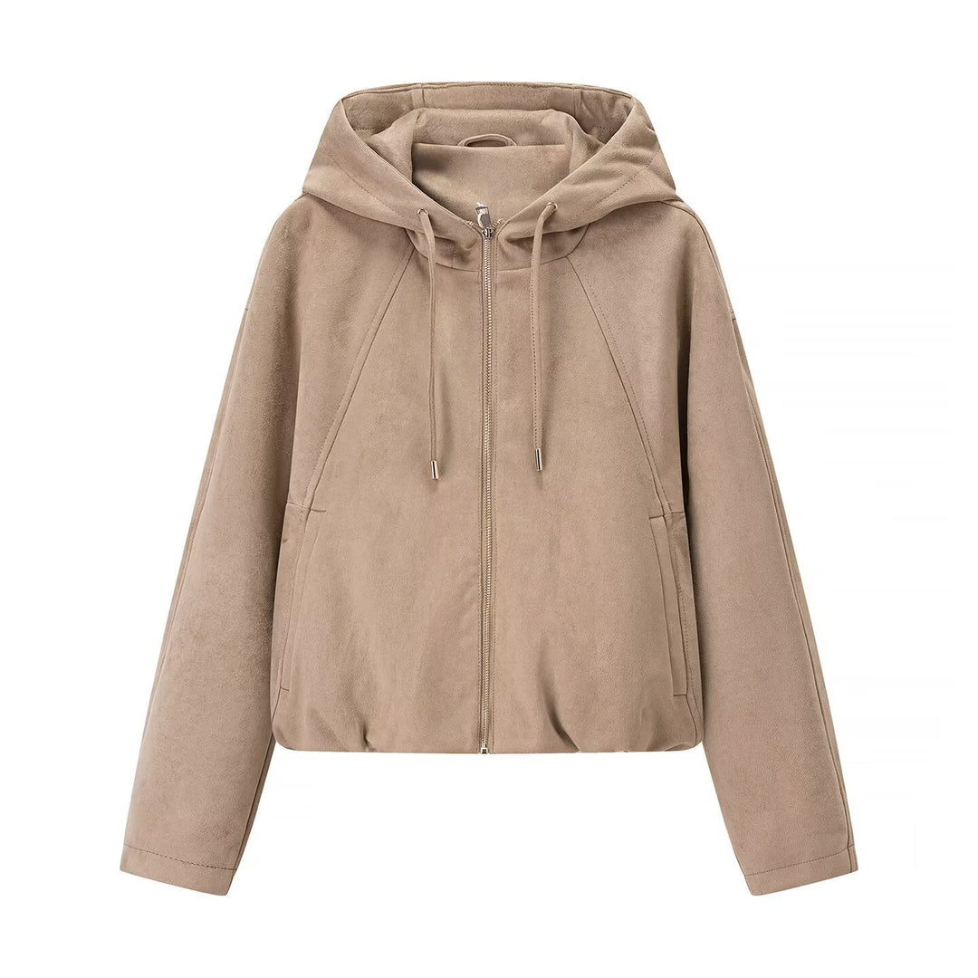 Women's short-cut velour hooded jacket with zipper and elastic hem Amarae