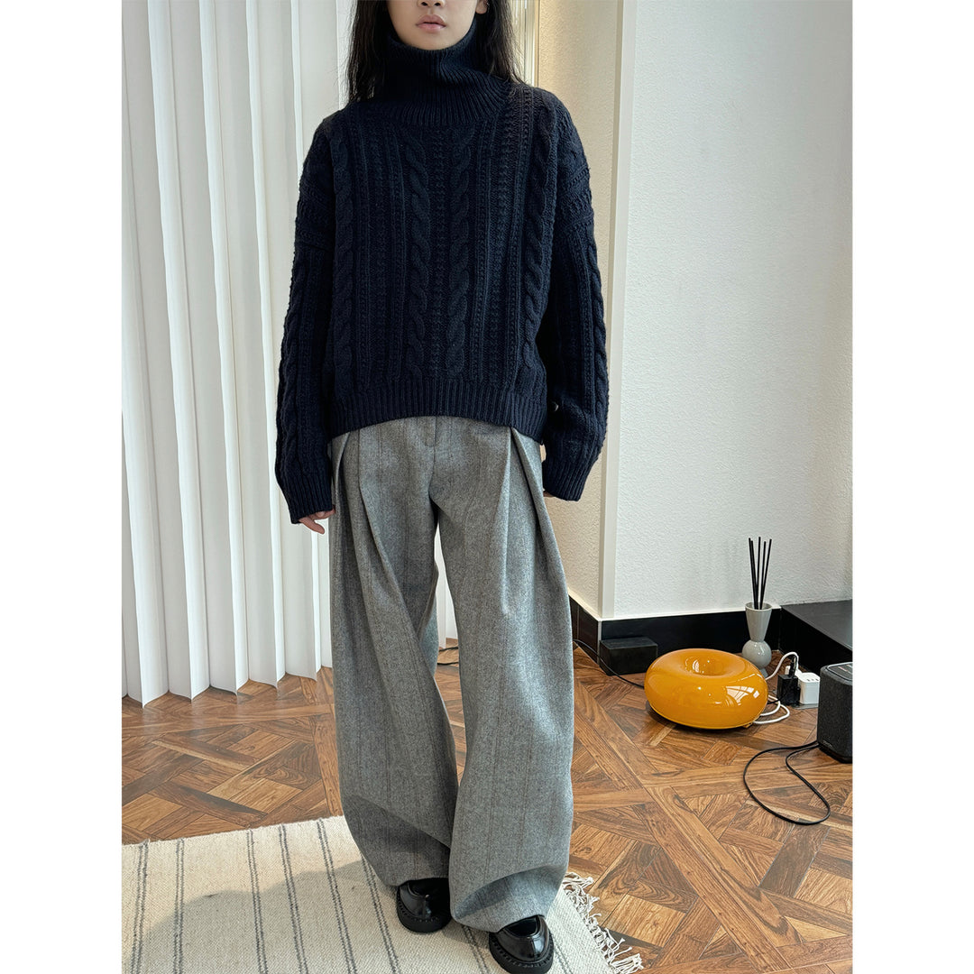 Women Chunky Knit Turtleneck Sweater with Cable Pattern and Relaxed Fit Amarae