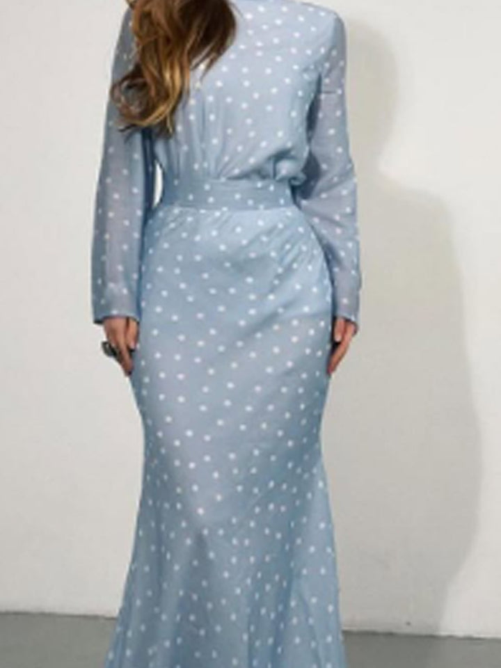 Women's maxi dress with waist-accentuating mermaid silhouette and polka dot print Amarae