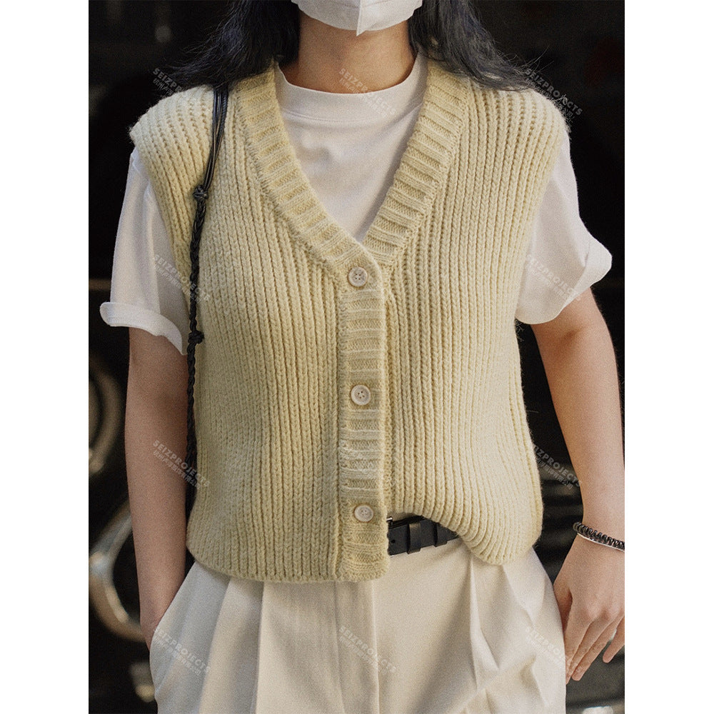 Women's Ribbed Knit Vest with V-Neck and Button Closure Amarae