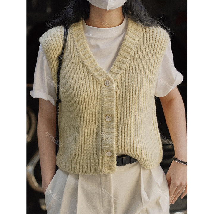 Women's Ribbed Knit Vest with V-Neck and Button Closure Amarae
