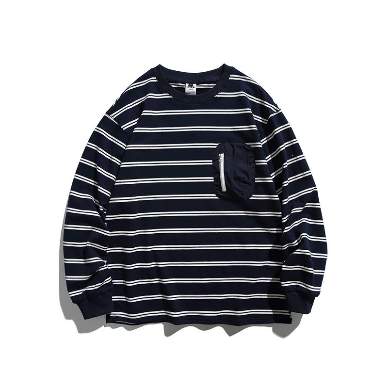 Unisex Oversize Long Sleeve with maritime stripe pattern and functional zippered chest pocket Amarae