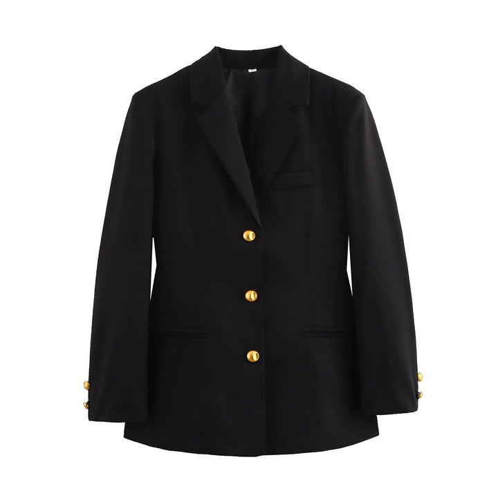 Elegant checked blazer jacket for women with gold buttons Lune London