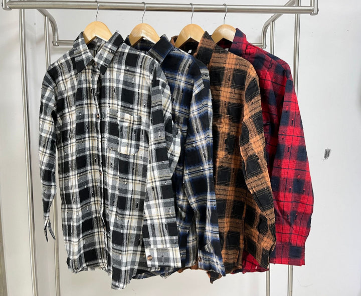 Ladies Flannel Check Shirt with Relaxed Fit and Wooden Details Lune London