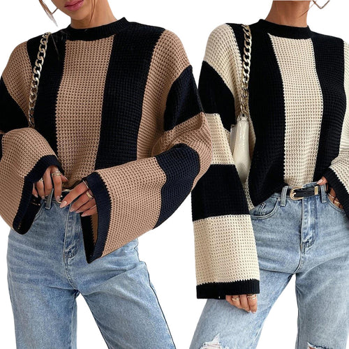 Oversized knitted sweater for ladies with a trendy striped pattern Amarae