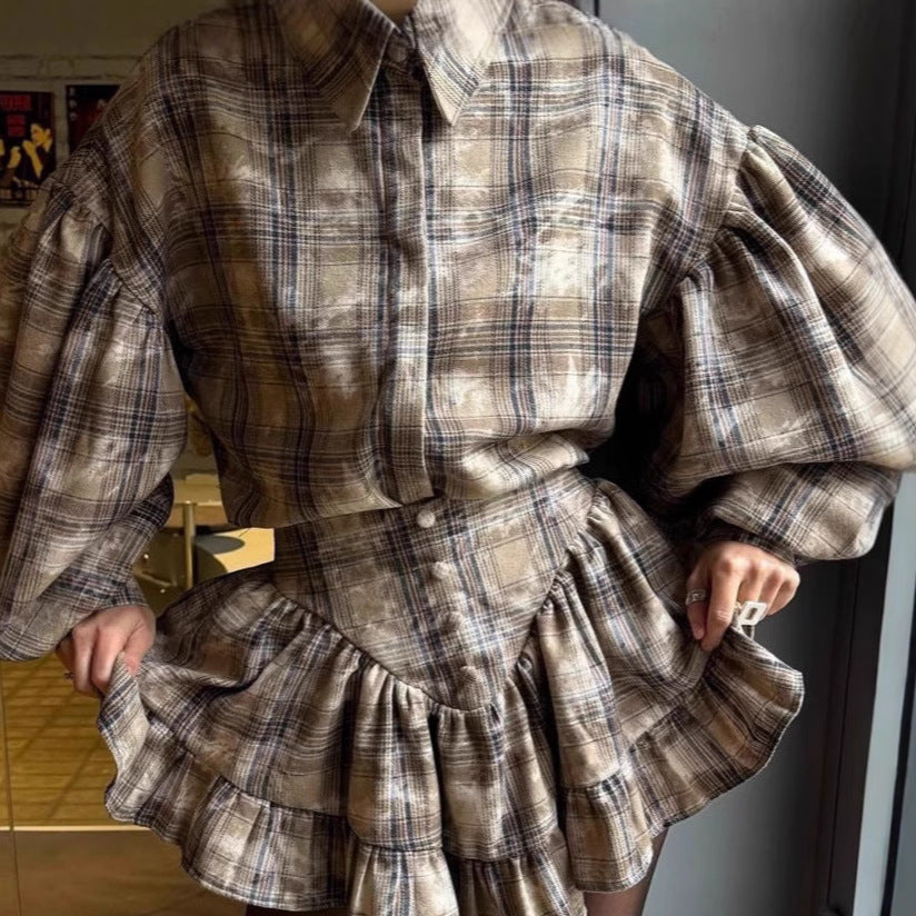 Lune London checkered shirt and skirt set for women