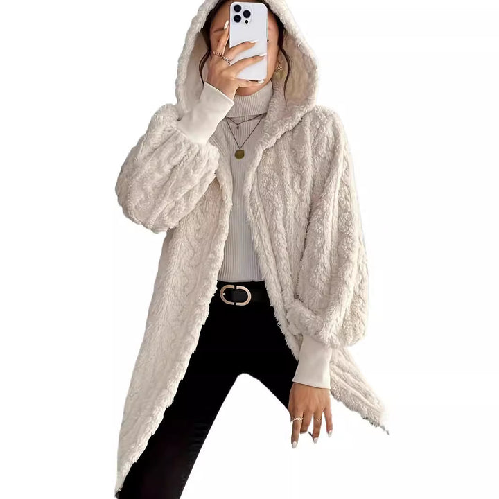 Women’s hooded coat in soft plush material with textured design Lune London