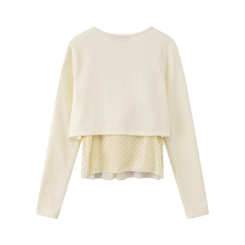 Women's Two-Piece Long Sleeve Top with Knot Front and Delicate Chiffon Under Top Amarae