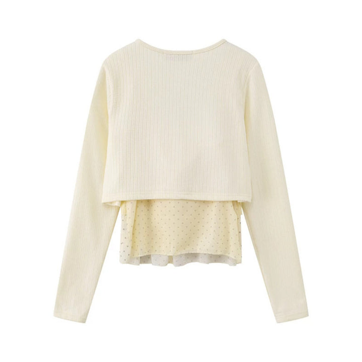Women's Two-Piece Long Sleeve Top with Knot Front and Delicate Chiffon Under Top Amarae