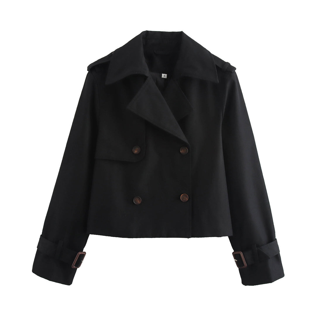Cropped trench coat for women with double-breasted button row and adjustable sleeves Lune London