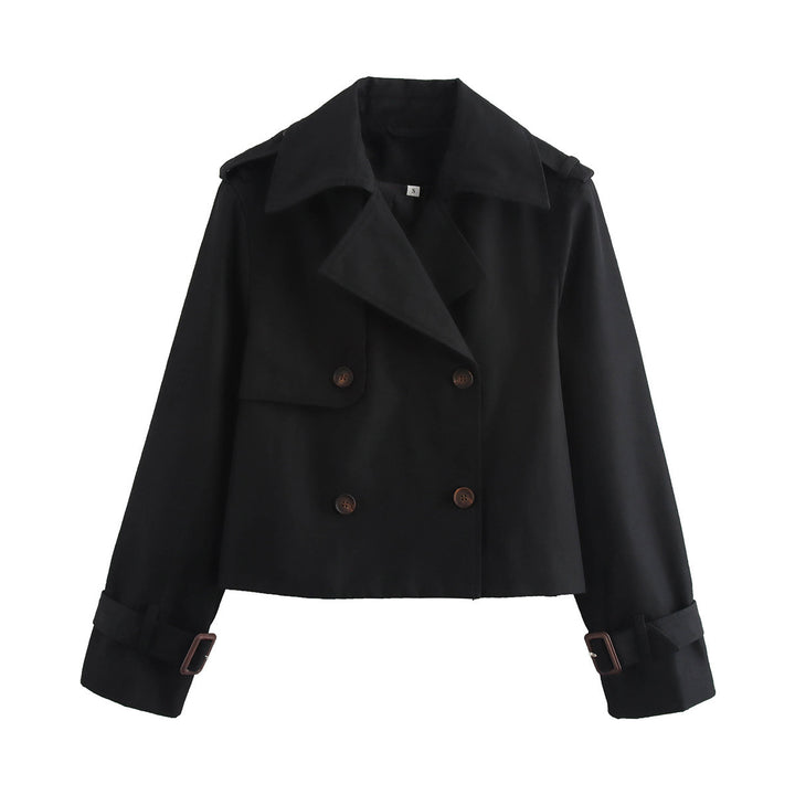 Cropped trench coat for women with double-breasted button row and adjustable sleeves Lune London