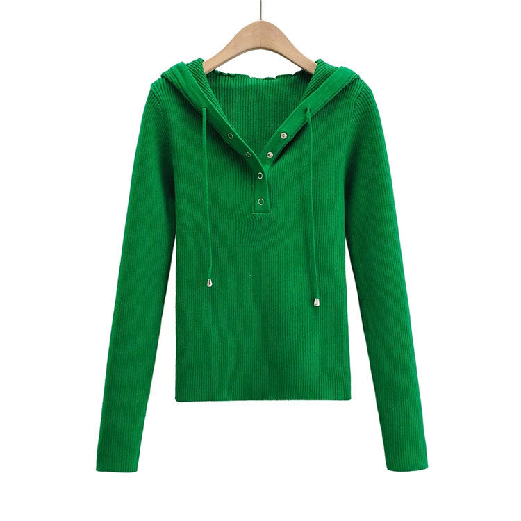 Casual knit sweater for women with hood and buttons Lune London