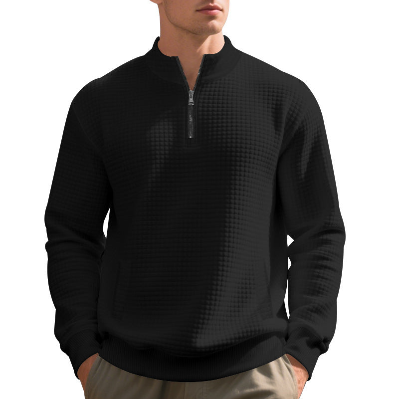 Elegant fleece sweater for men with half-zip closure and textured design Lune London