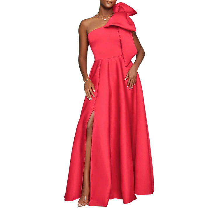 Maxi dress for women with asymmetric cut and elegant Lune London buckle