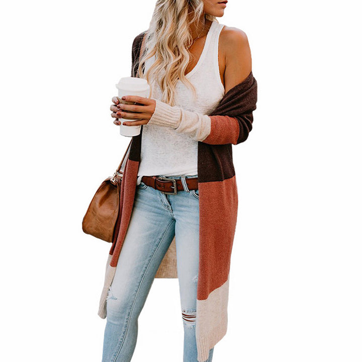 Casual knit coat for women with block color design and open cut Lune London