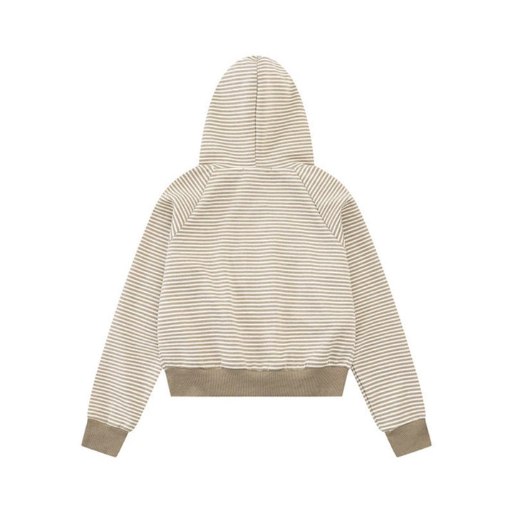 Women's striped hoodie sweatshirt jacket in navy look with double-breasted optics and front zipper Amarae