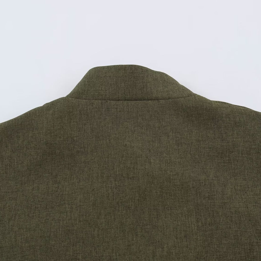 Women's Boxy Linen Blend Jacket with Stand Collar and Chinese Toggle Closures Amarae