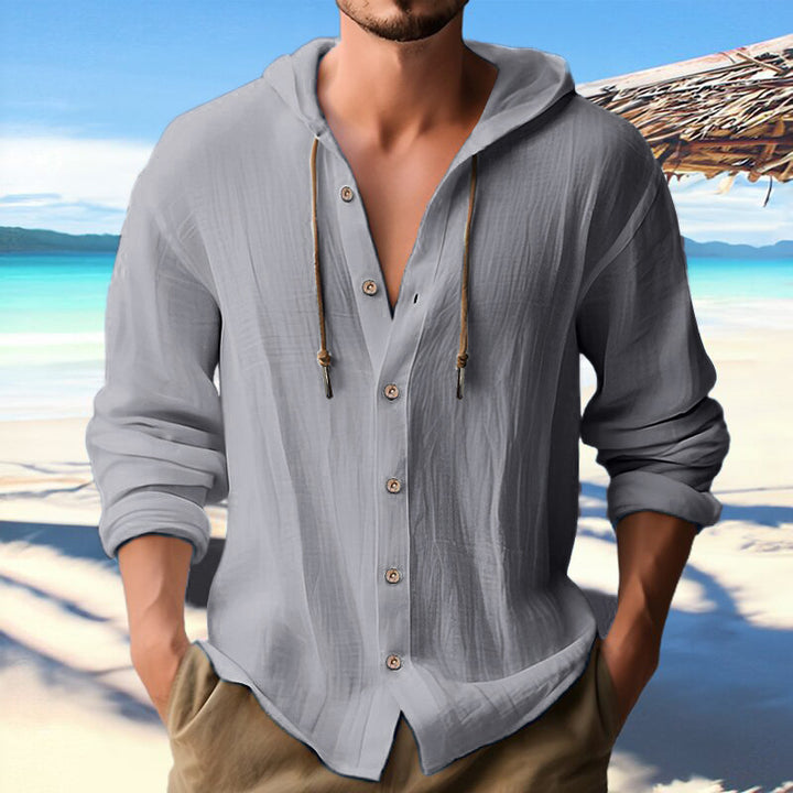 Casual linen shirt for men with hoodie and button details Lune London