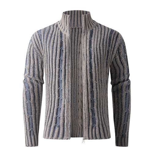 Fashionable knit jacket for men with high zipper and unique pattern Amarae