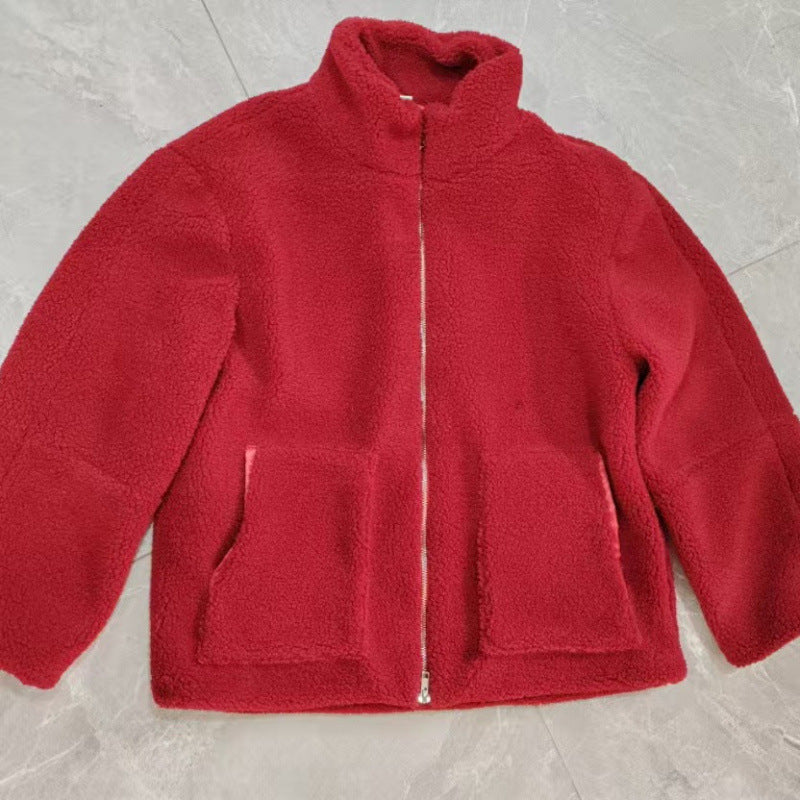 Ladies Teddy Fur Jacket with Large Collar and Zipper Lune London