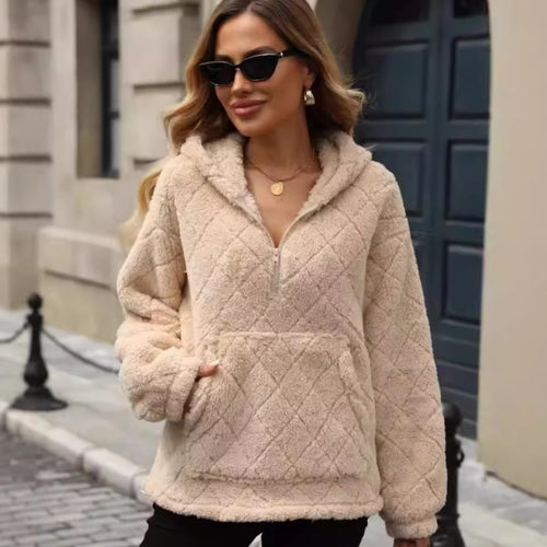 Ladies Soft Hoodie with High Collar and Chic Kangaroo Pocket