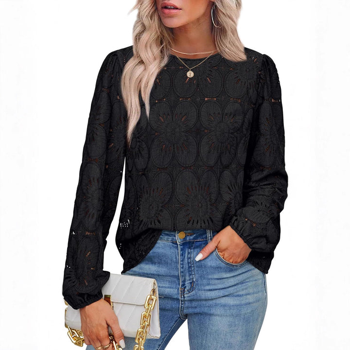 Ladies Elegant Blouse with Embossed Floral Pattern and Wide Sleeves Lune London