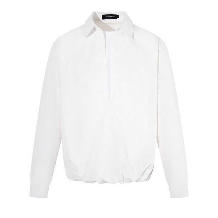 Women Elegant Blouse with concealed V-slit front, shirt collar and elastic hem