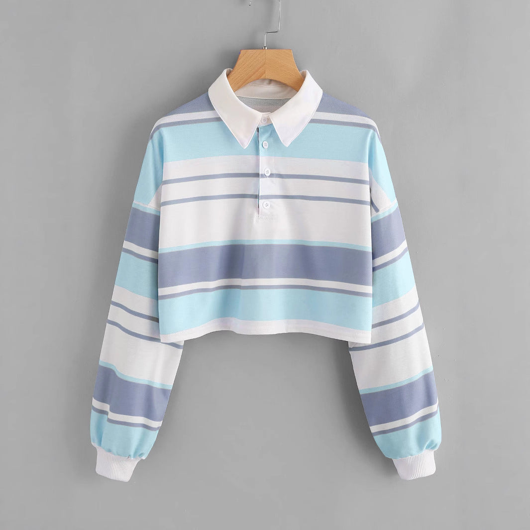Women's polo shirt in a casual crop design with a stylish color block pattern Chic & Stil