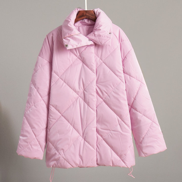 Ladies padded quilted jacket with high collar and practical pockets Amarae