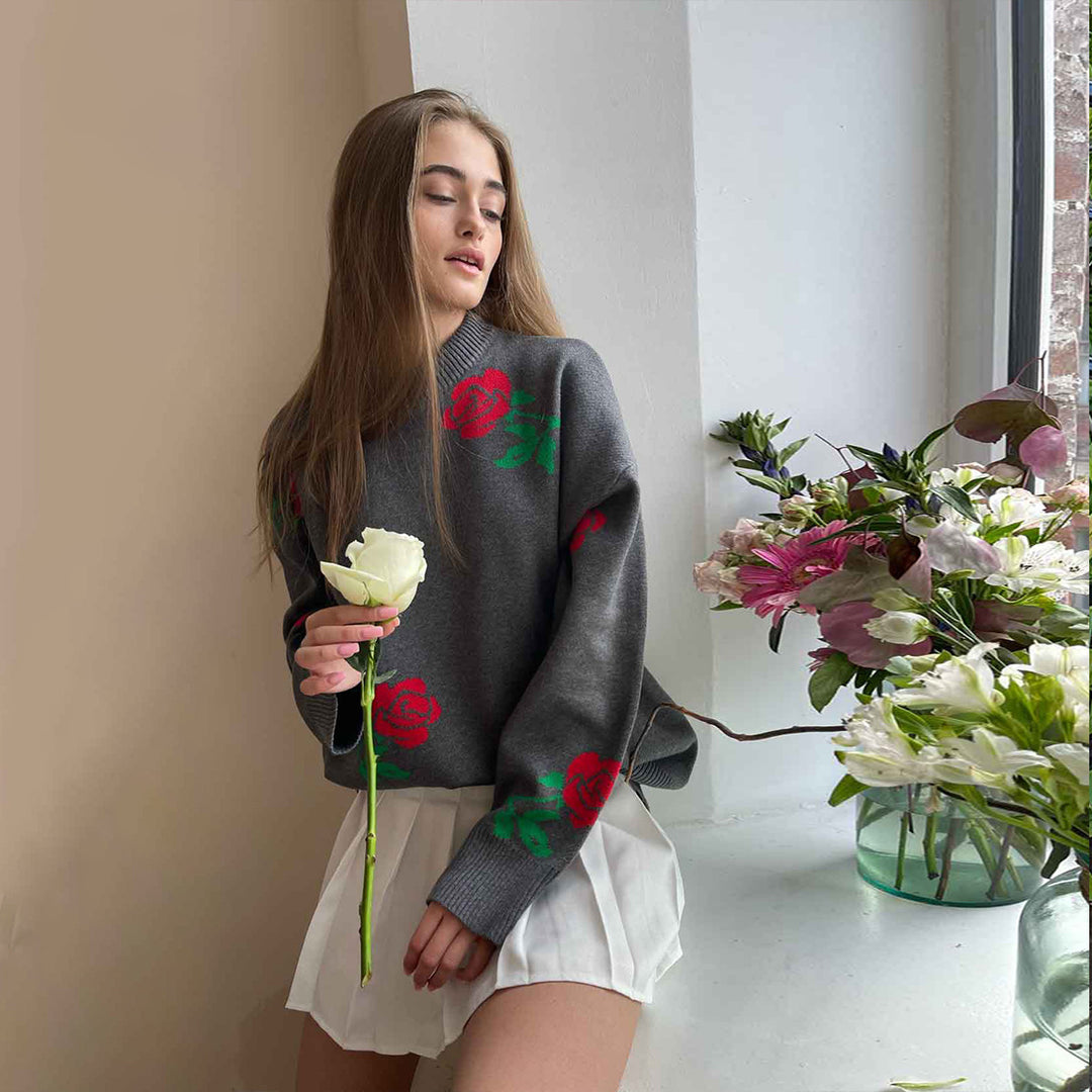 Ladies soft knitted sweater with floral pattern Lune London