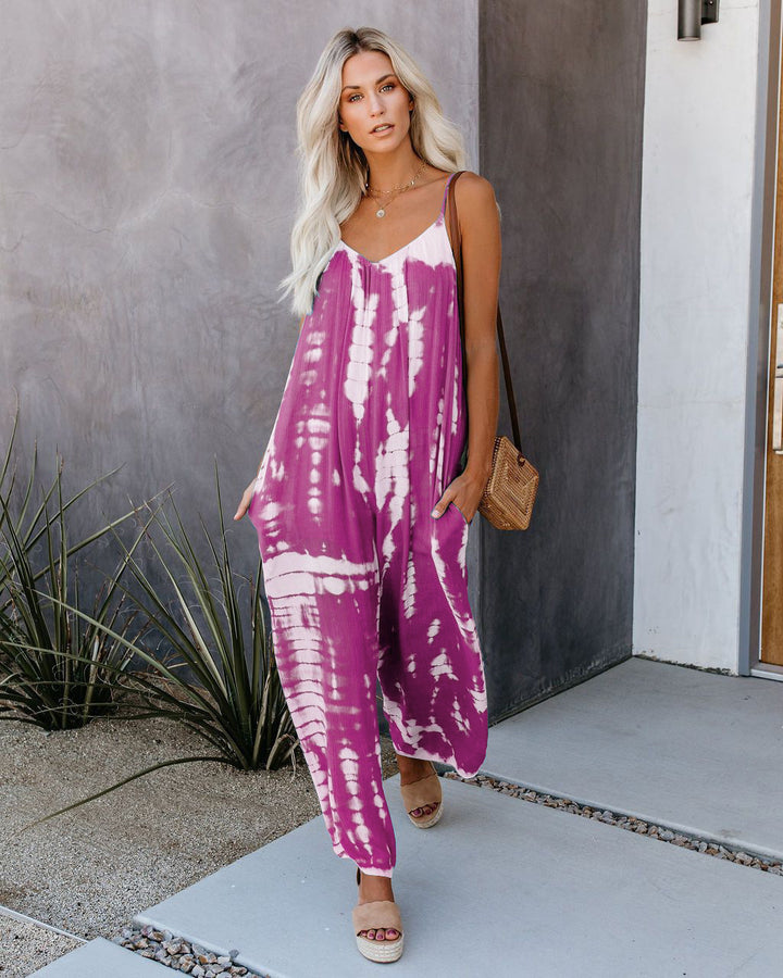 Ladies elegant jumpsuit with spaghetti straps and wide legs Lune London