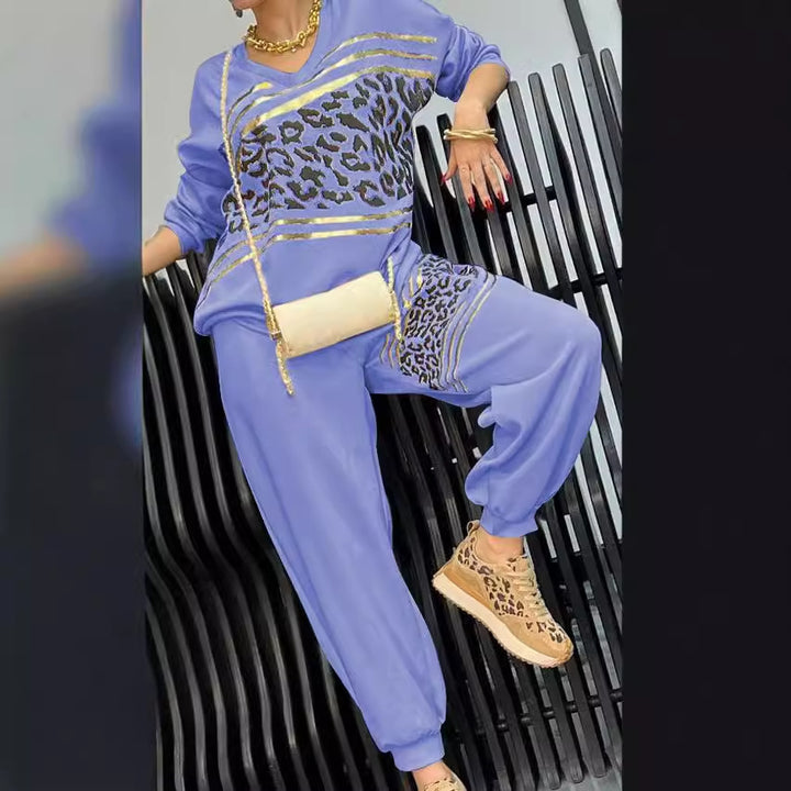 Ladies Fashion Leisure Set with Leopard Pattern and Luxurious Accents Lune London