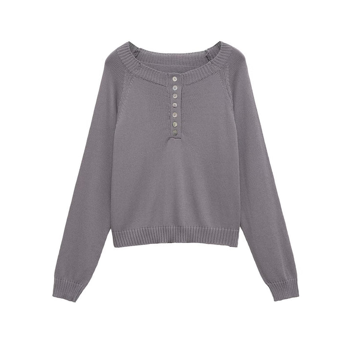 Casual knit pullover for women with button details and a wide round neck Lune London