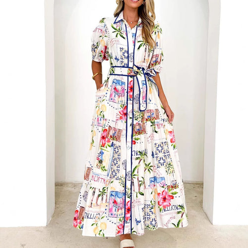 Women's Airy Maxi Dress with Floral Graphic Design and Practical Pockets