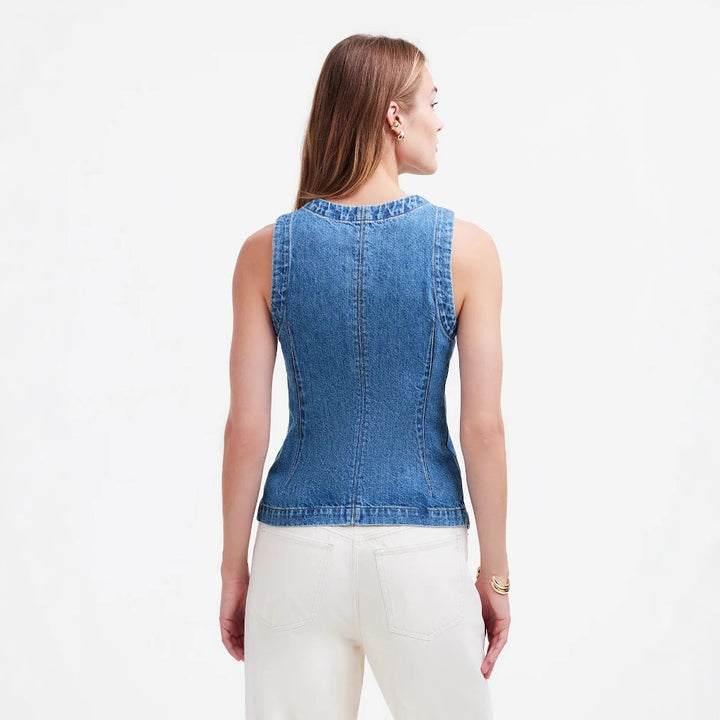 Women's jeans vest with asymmetrical cut and decorative buttons Lune London