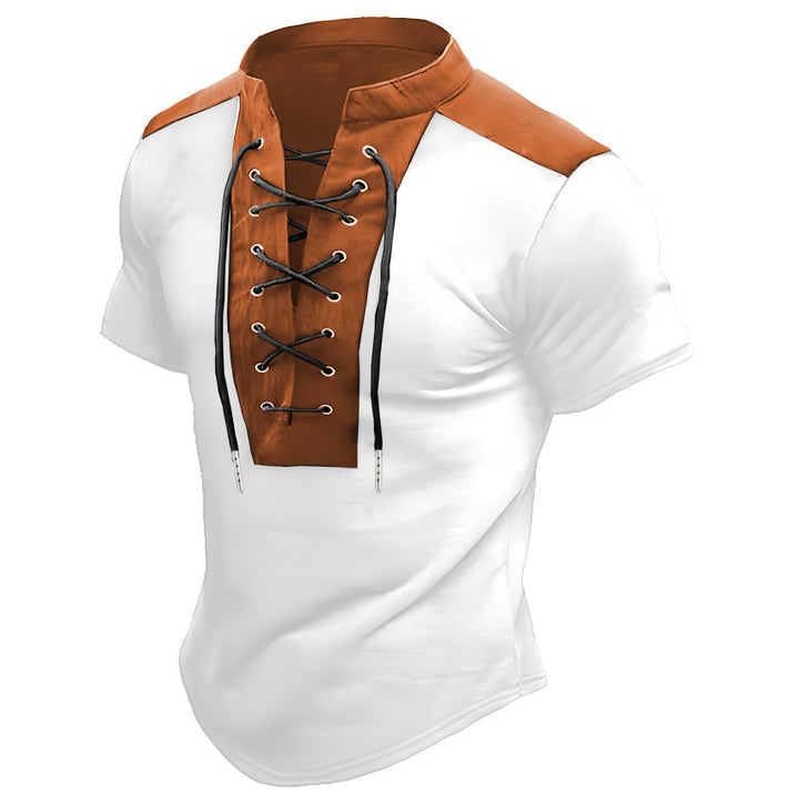 Men Leisure Short Sleeve Lace-Up Top Amarae