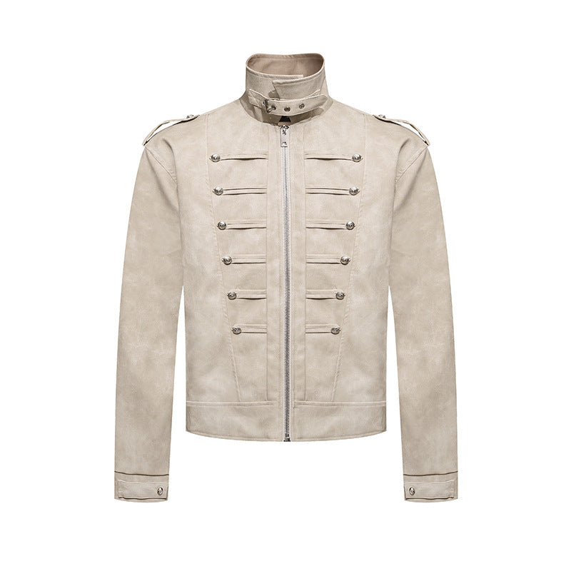 Men's short jacket in military marching look made of suede imitation with stand-up collar & decorative buttons Amarae
