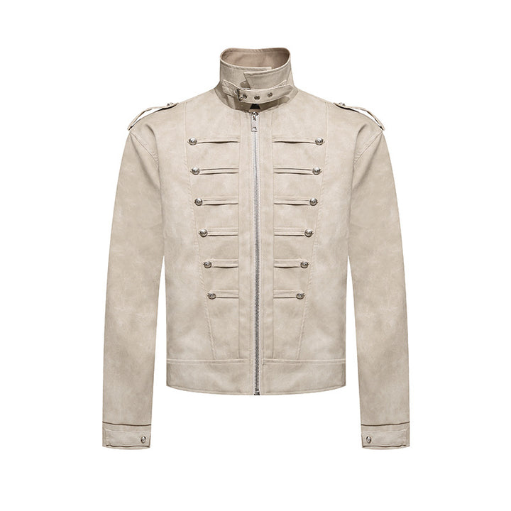 Men's short jacket in military marching look made of suede imitation with stand-up collar & decorative buttons Amarae