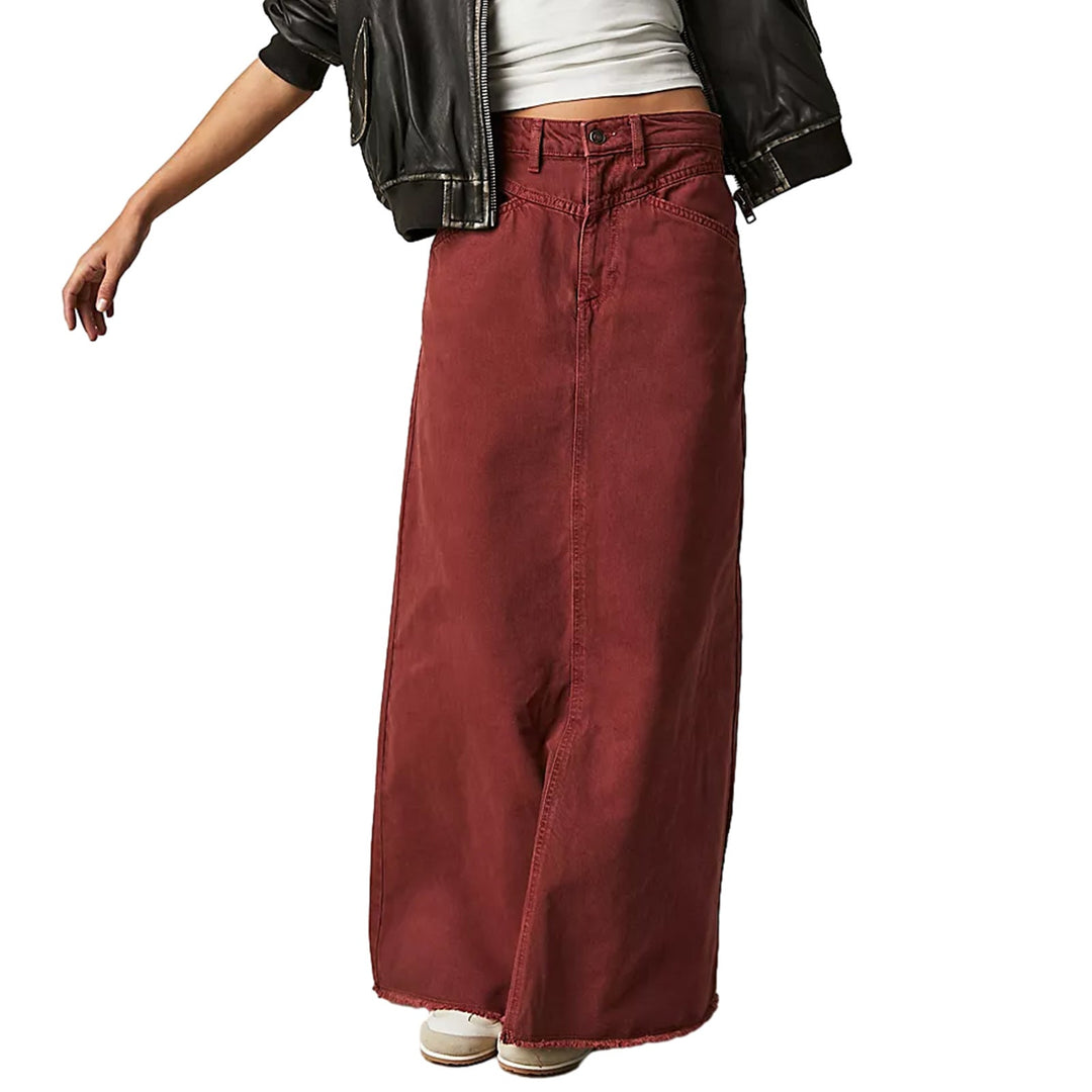 Women's Denim Maxi Skirt with High Waist and Practical Pockets Lune London