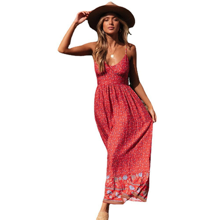 Maxi dress for women with floral patterns and adjustable spaghetti straps Lune London