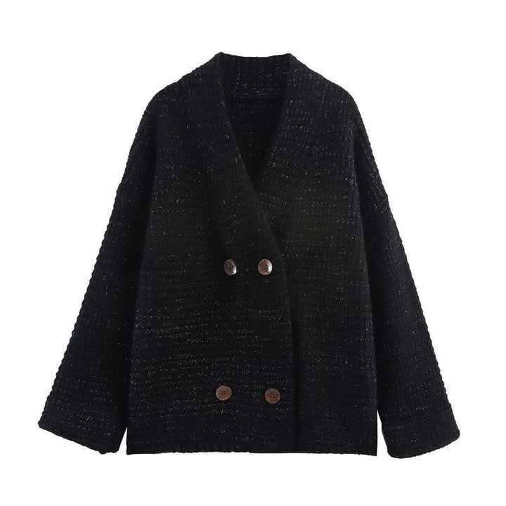 Ladies quilted knit with decorative button closure and high collar Lune London