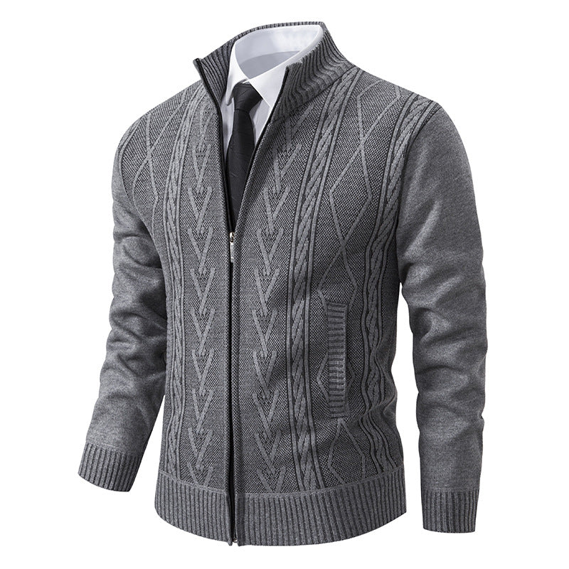Knitted jacket for men with modern zipper and elegant cable structure Lune London