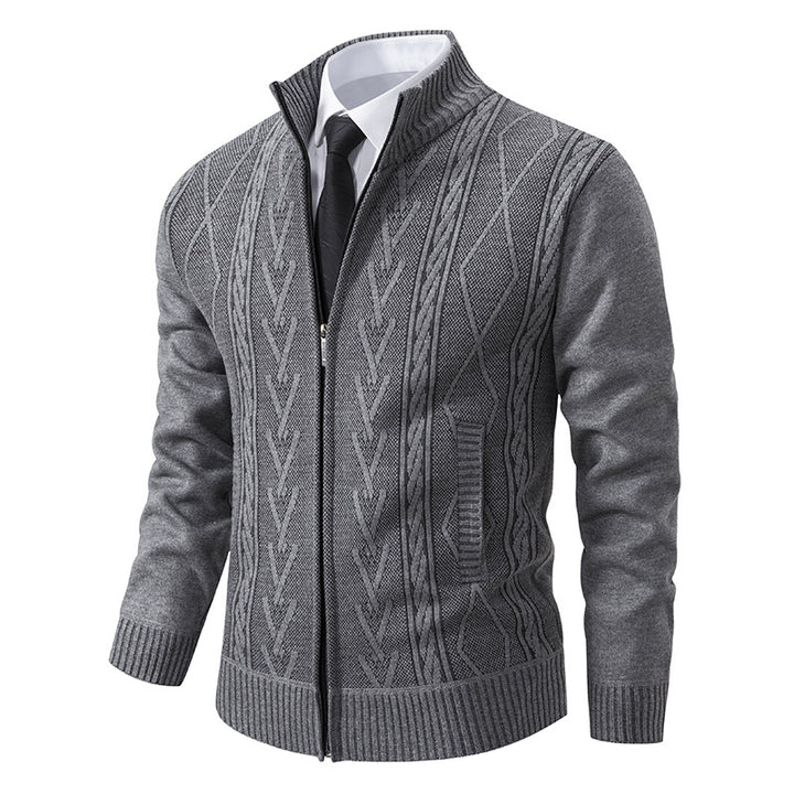 Knitted jacket for men with modern zipper and elegant cable structure Lune London
