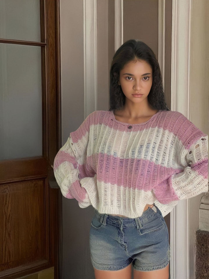 Thick knit sweater for ladies with a modern striped pattern Lune London