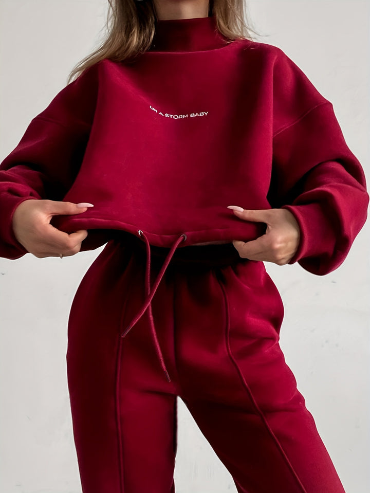Ladies oversized comfortable sweat outfit with high collar and relaxed cuffs Lune London