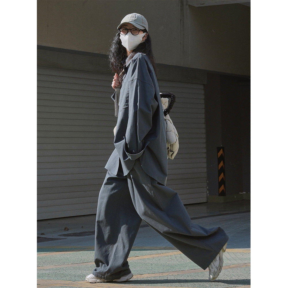 Ladies Extra Wide High-Waist Cotton Twill Palazzo Pants with Elastic Waistband and Side Pockets Amarae