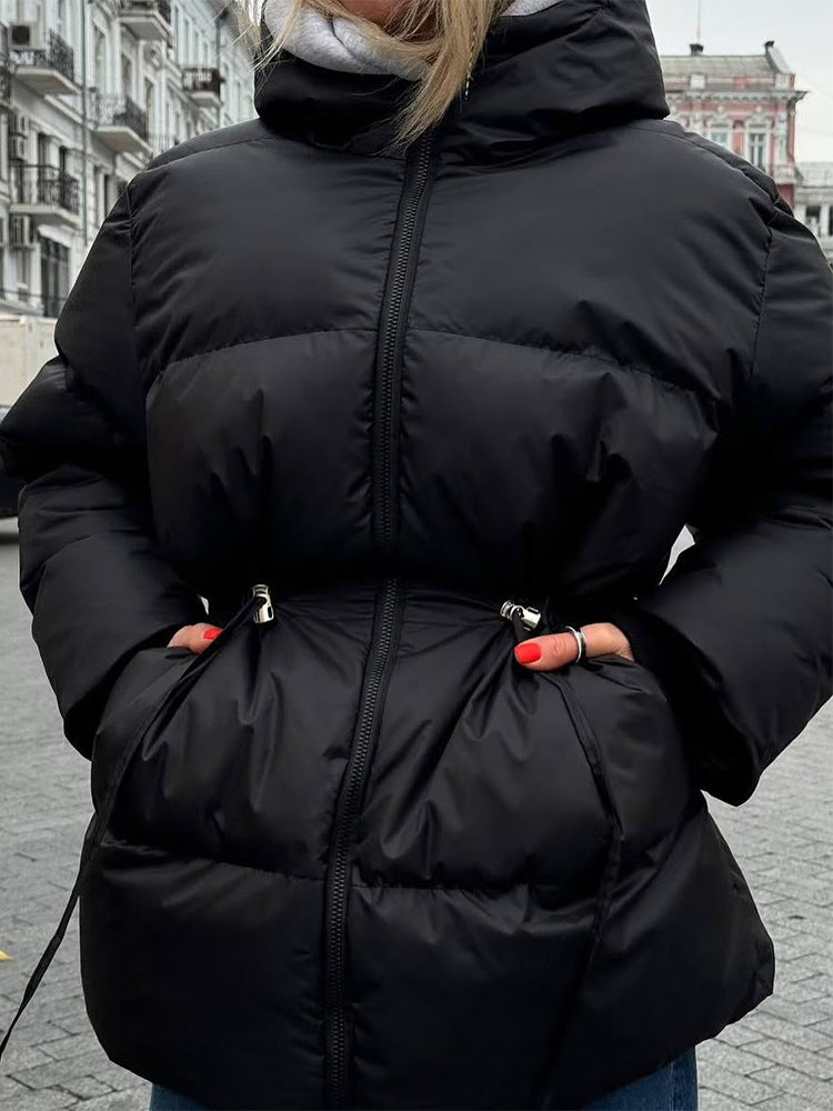 Women Padded Fitted Quilted Jacket with Drawstring & High Standing Collar Amarae