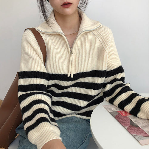 Women's striped sweater with mid-length zip and casual fit Amarae