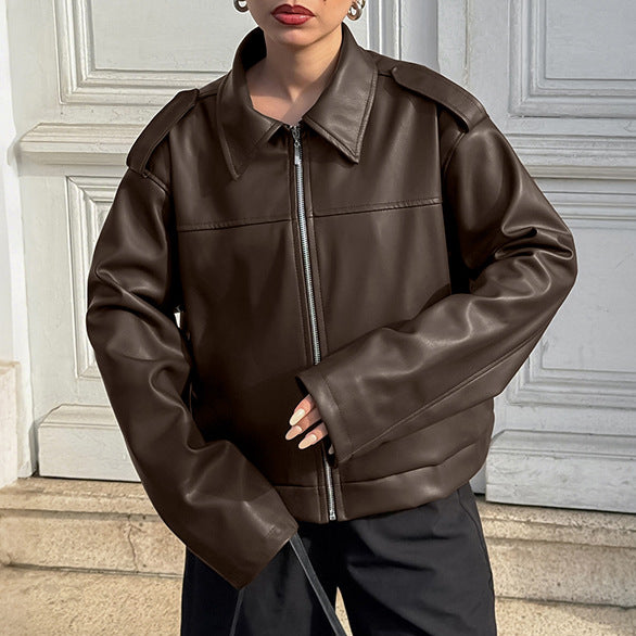 Women’s faux leather jacket with a slim fit and modern details Lune London